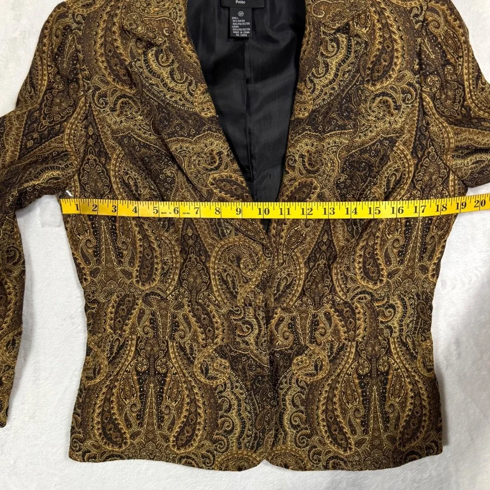 Vintage Paisley Tapestry Blazer Brown Gold Tailored Jacket 12 P Fits Sz Medium P